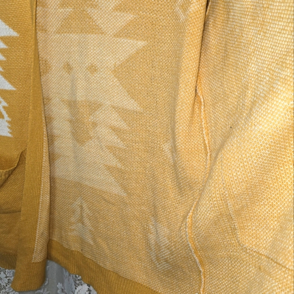 L Love Mustard Yellow Cardigan Sweater, Aztec, Long Sleeve, Small - Picture 5 of 6